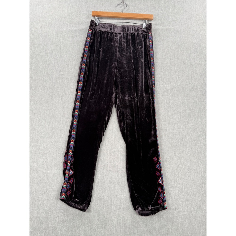 Johnny Was Ruah Velvet Embroidered Joggers Purple Silk Blend S‎ J68020-7